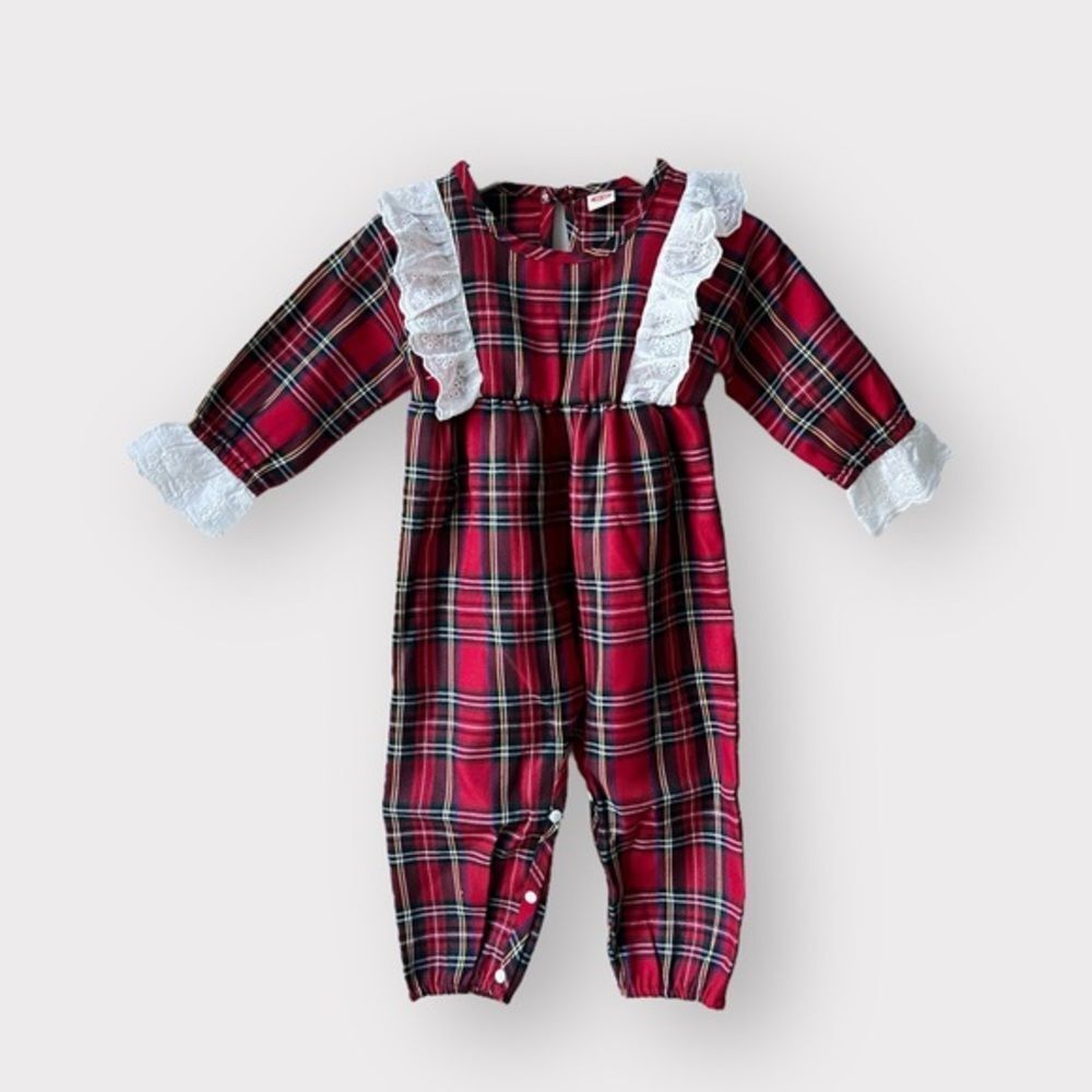 New Romper preppy baby girl tartan plaid jumpsuit red white 18-24M 18-24 months